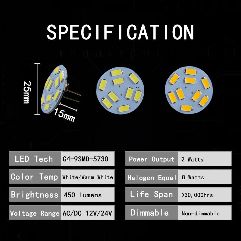 2Pcs 1W 2W 3W  G4 Back Pin Round Board LED Bulb DC 12V 24V  Lamp For Car Boat Home Spotlight Cabinet Lighting Replace Hologen