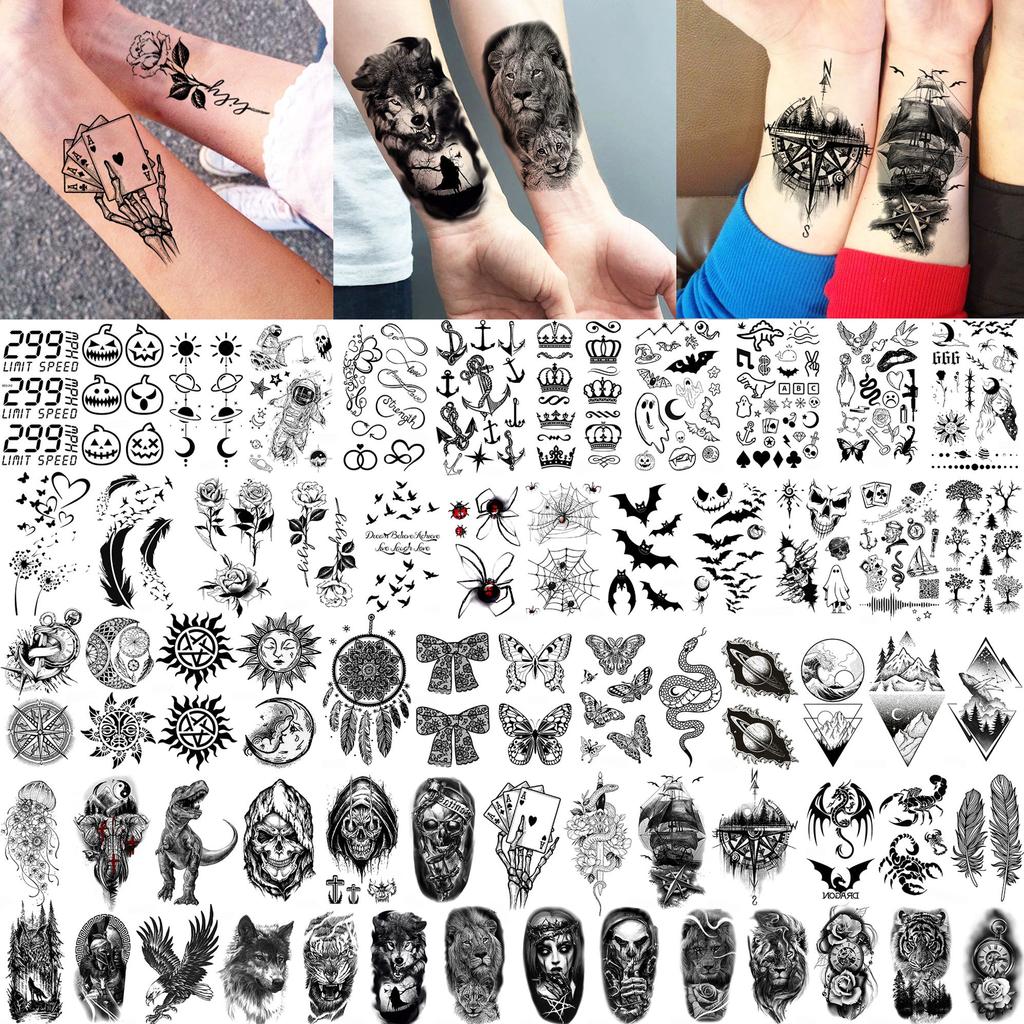 75 Sheets Lion Tiger Wolf Temporary Tattoos Jesus Zeus Skull Tatoos Bulk Waterproof Realistic Fake Tattoo Stickers Long Lasting