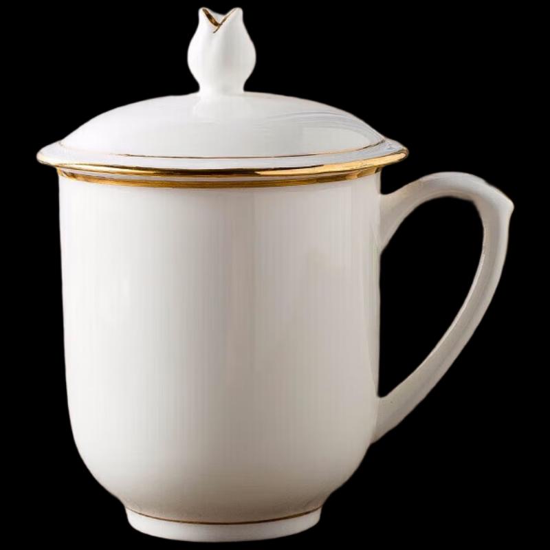 Golden Edge Bone China Tea Office Cup with Lid