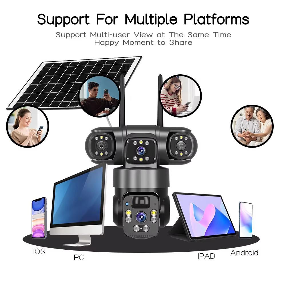 V380pro Solar Wireless HD 9MP 4G Home Camera with Three Lenses
