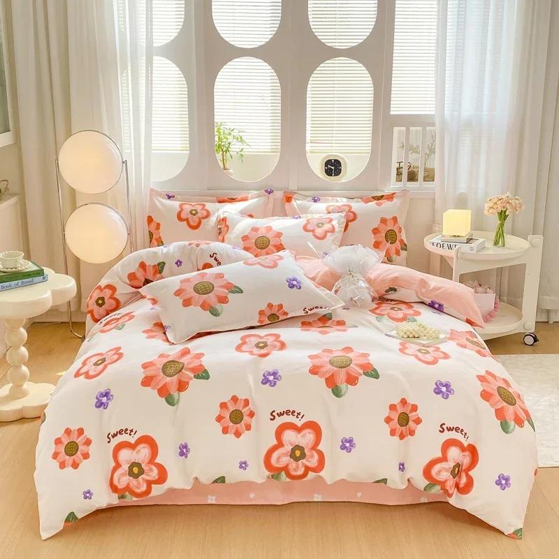 Botanisk Blomstret Dynetrekk Mykt Reversibelt Blomster Dundyne Trekk 4 stk Sengetøy Sett(1 Dynetrekk+1 Laken+2 Putetrekk)