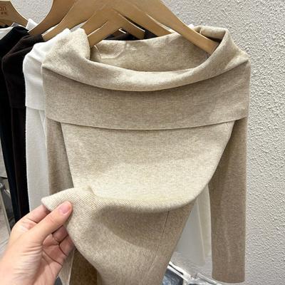 Autumn One-word Collar Off-shoulder Knitted Sweater Women's Slim-fit Bottoming Shirt New Slim-fit Long-sleeved Sweater Top