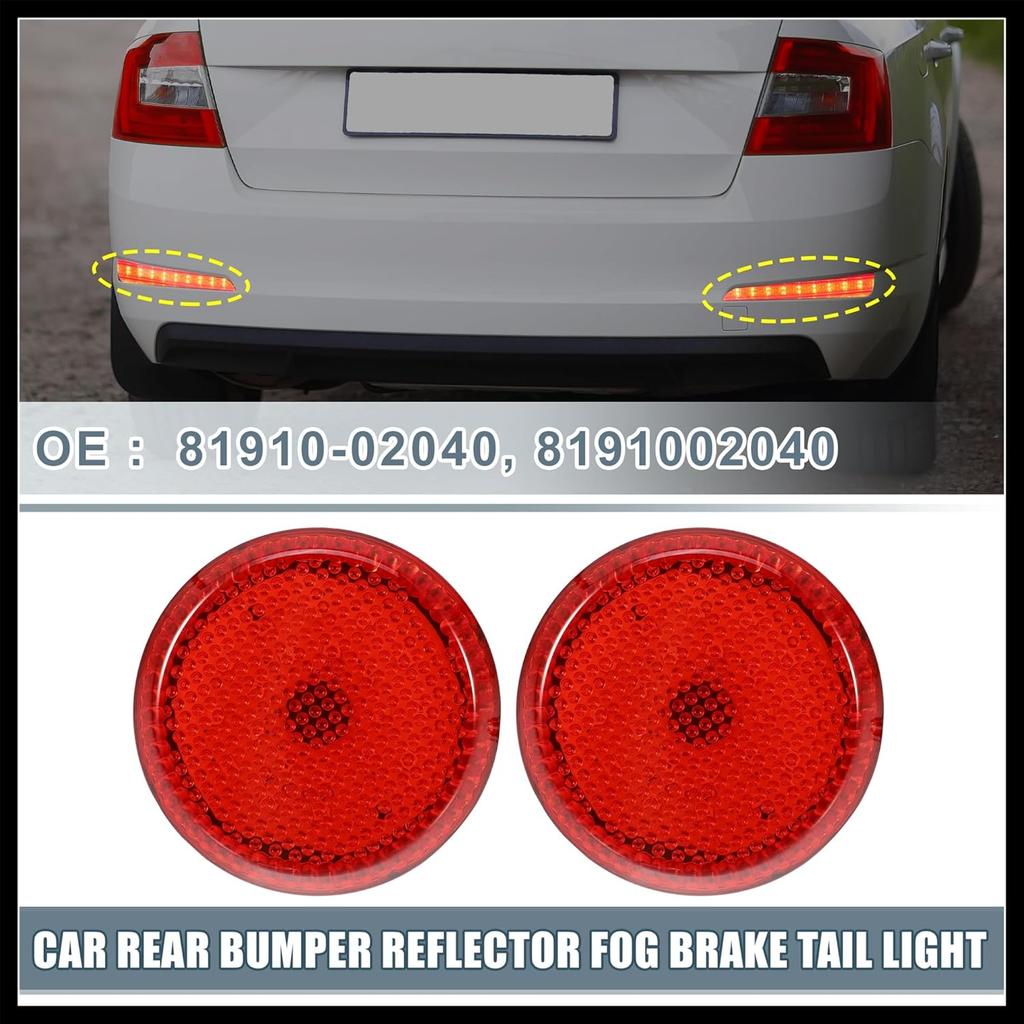 Rear Bumper Reflector Fog Brake Tail Light 81910-02040 8191002040 Red LED for Toyota Corolla 2009-2010 Plastic Red Lens (Set of 2) Durable Material