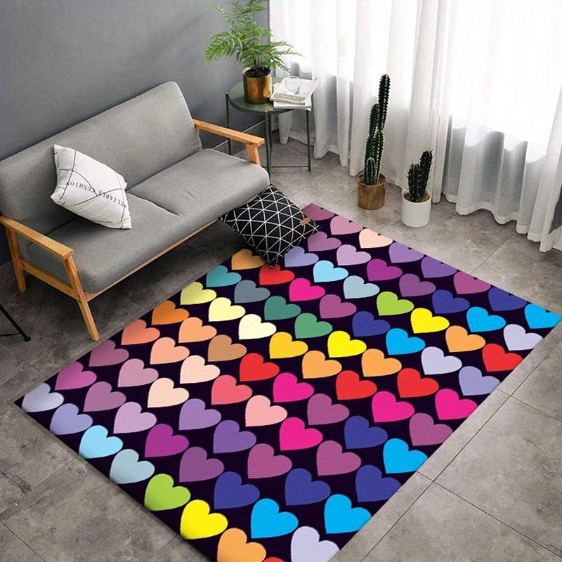 Crystal Velvet Love Heart Pattern Printed Carpet, Non-slip Polyester Area Rug for Living Room, Bedroom, Chair Mat, Home