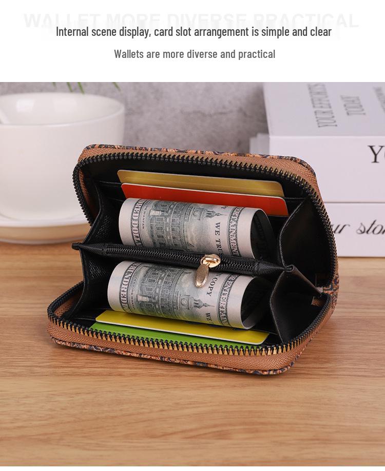 Retro Wood Grain Bohemian Wallet: Multifunctional Short Ladies’ Card Holder Bag