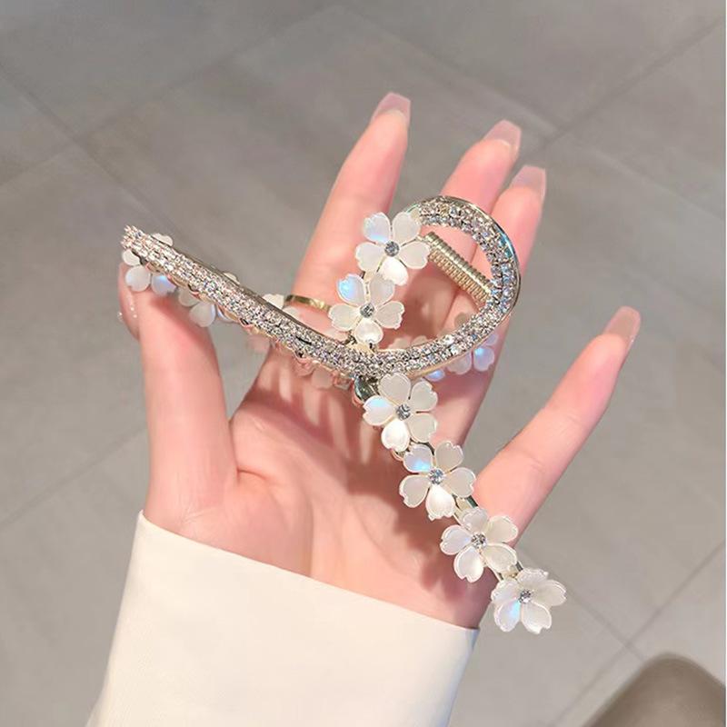 Hibiscus Camellia Flower Hairpin Large Size Grab Clip Female Summer Shark Clip Headdress Pearl Hairpin