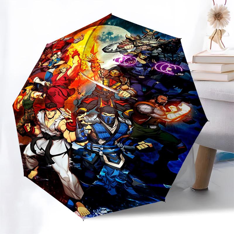 1pc Street Fighter Characters Auto Open Umbrella, Portable 3-Fold Design with 8-Bone Iron Frame, Outdoor Umbrella, Perfect Gift for Fans, Travelers, D