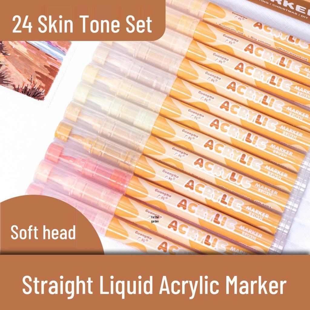 Guangna 8201 Liquid Acrylic Marker Set - 24 Skin Tone & Macaron Colors for Art Painting