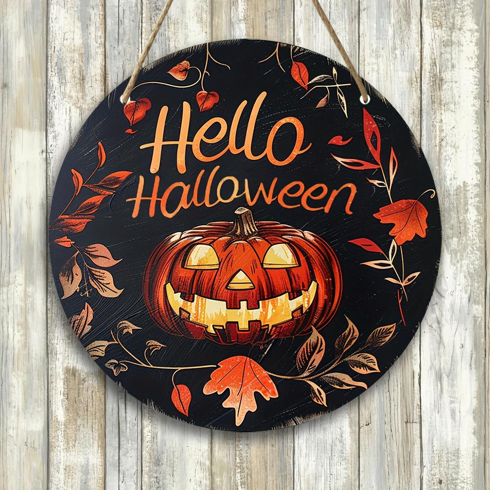 2d Flat 20*20cm, Halloween Home Decoration, Halloween Horror Pumpkin, Circular Wooden Logo, Creative Decoration, for Home, Kitchen, Garden, Bedroom