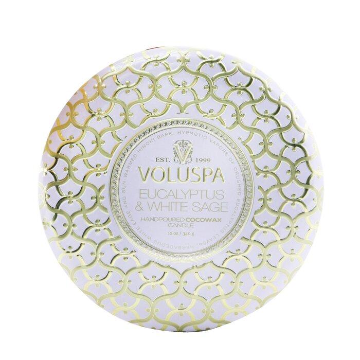 

Voluspa - Декоративная оловянная свеча с 3 фитилями - Эвкалипт и белый шалфей