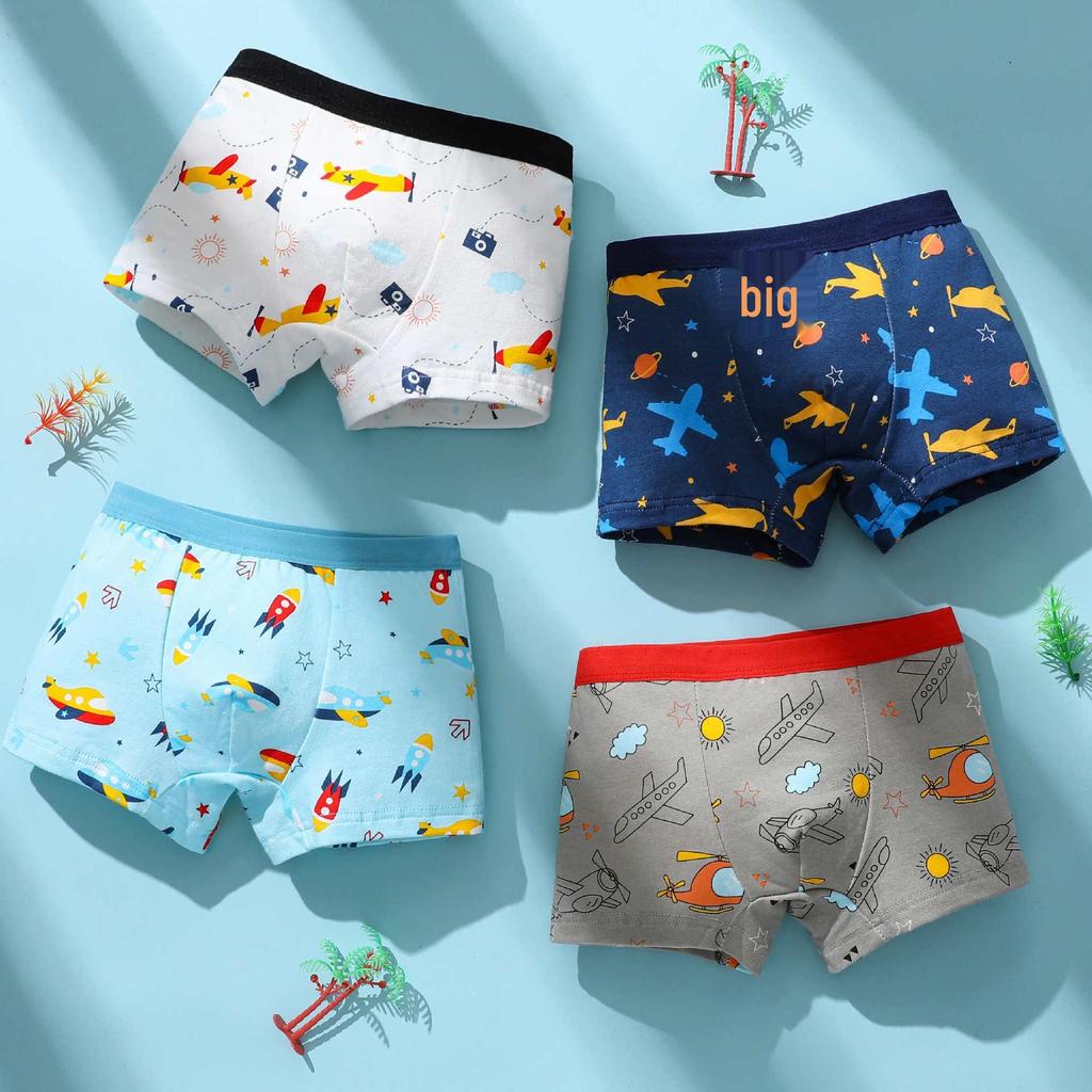 Four-Pack Boys' Pure Cotton Boxer Briefs: Small, Medium, Large Cartoon Underwear