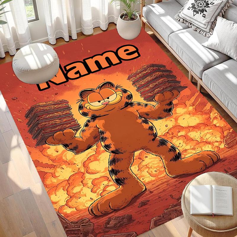 Custom Name Personalized Garfield Print Carpet, Versatile Home Decor Rug, for Playroom, Apartment, Balcony, Entryway, Hallway Gift