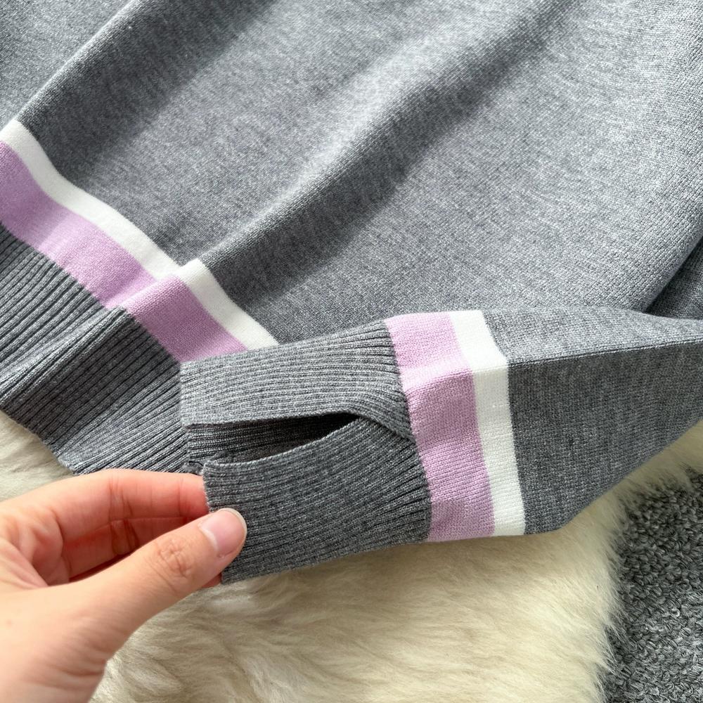 Herbst Winter Damen Lässig Gestrickter Pullover Hose Zweiteiler Langarm Pullover Oberteile und Weitbein Hose Trainingsanzug