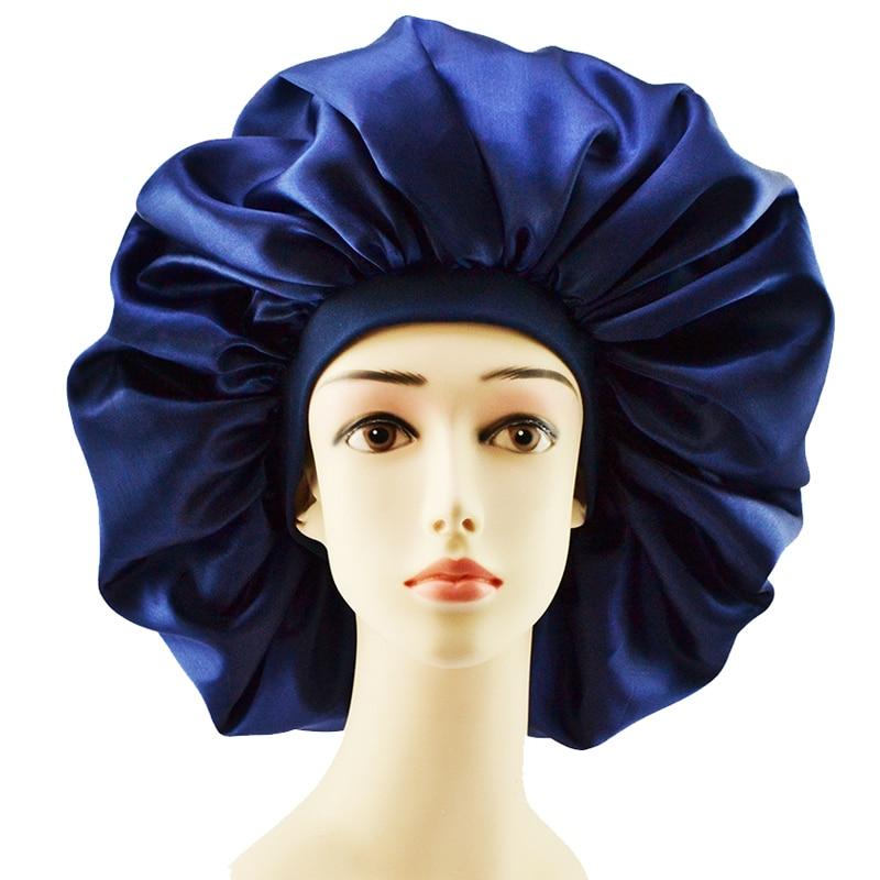 Big Size Silk Sleeping Cap Night Hat Head Cover Bonnet Satin For Curly Hair Care Women Beauty Maintenance