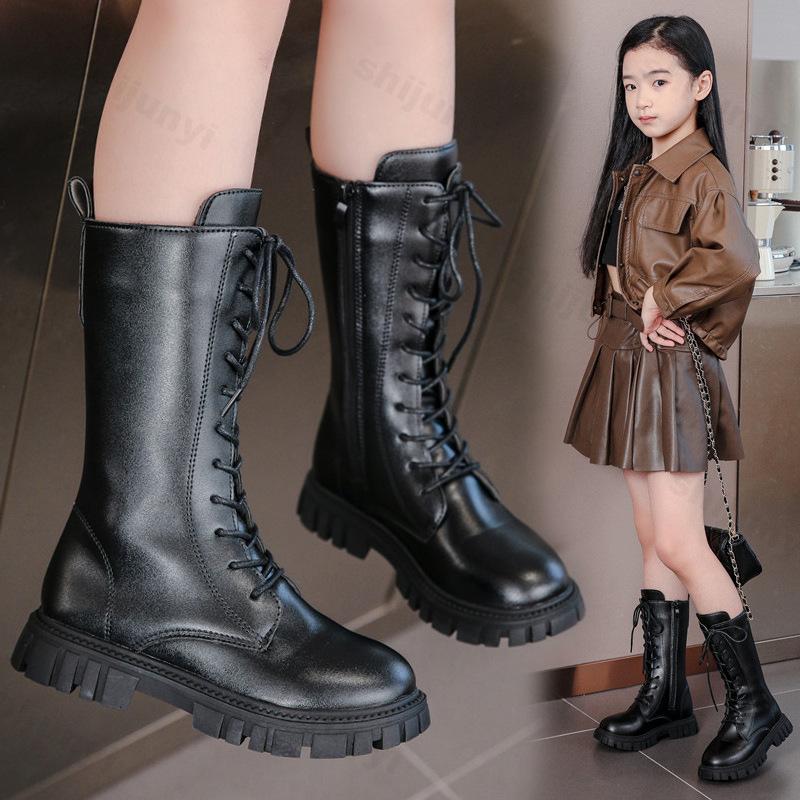 Kinder knielange Stiefel Herbst Britische Mädchen Prinzessinnenstiefel Kinder Reißverschluss Bequem Rutschfest Einfarbige Lange Stiefel