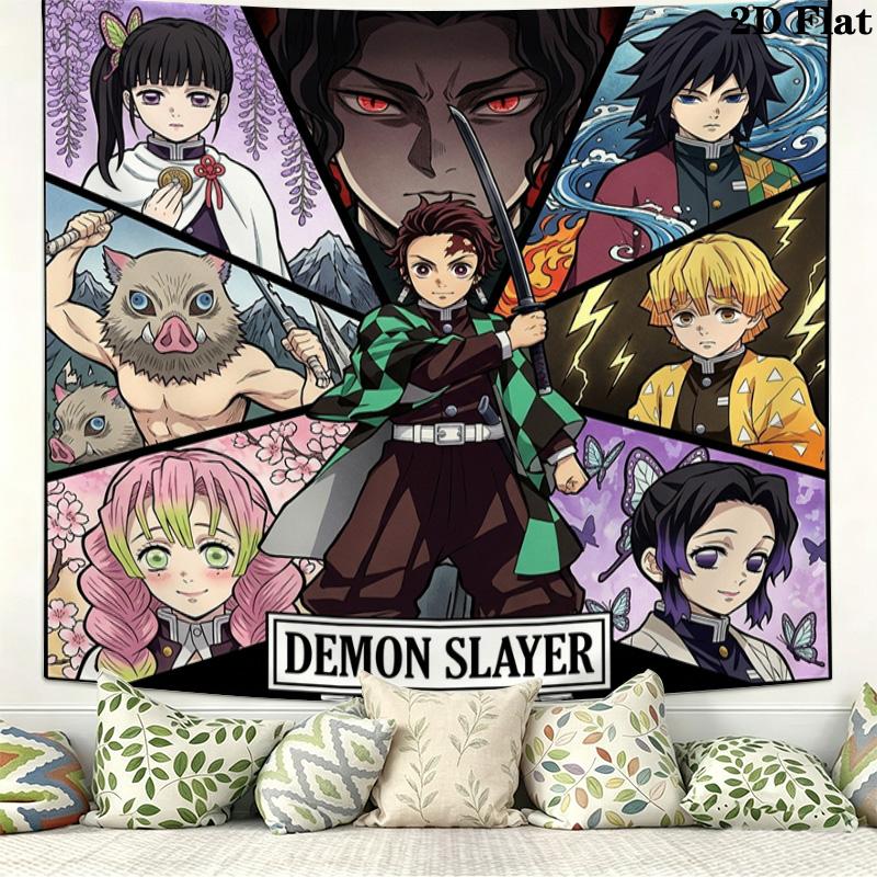 Demon Slayer Kimetsu No Yaiba Wall Tapestry Aesthetic Wall Hanging Printed Fabric Blanket Decorative Tapestries for Bedroom Living Room Home Decor