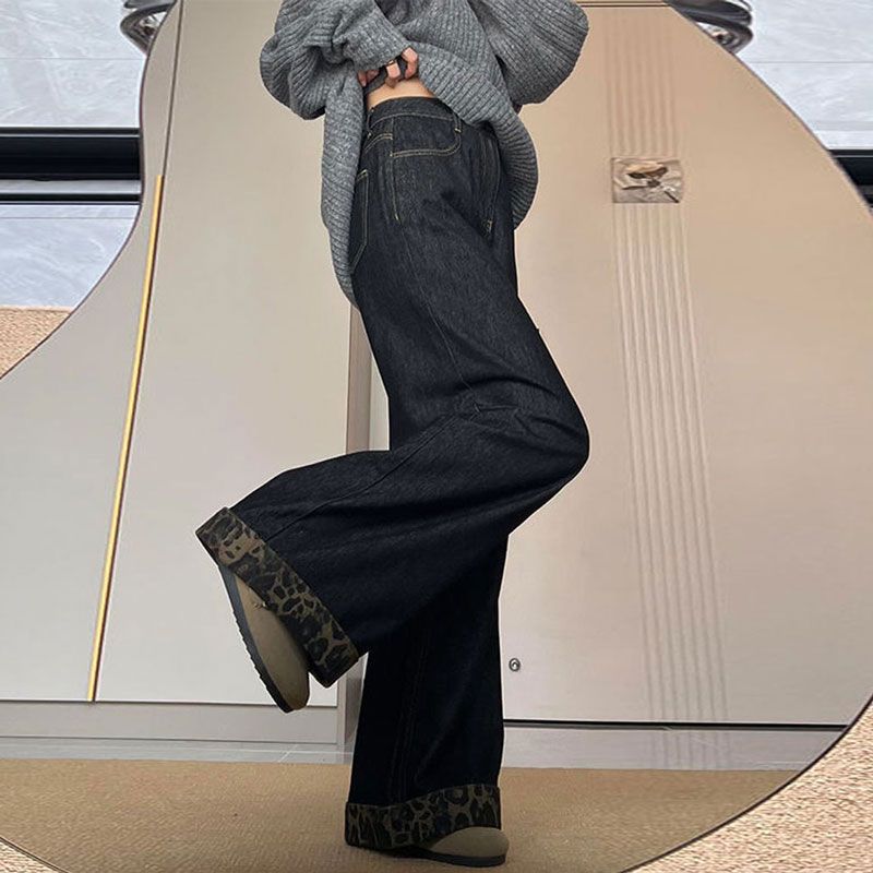 Fashionable Comfortable Black Wide-legged Jeans Women's Thin High-waisted Skinny Loose Drapey Straight Trousers Jeans for Women Long Denim Pants