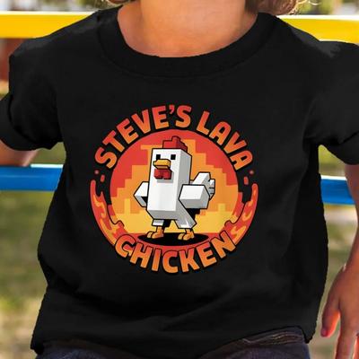 Fun Cartoon Summer Children Fashion Cartoon Round Lava Chicken Cute Boys Casual Short Sleeve T-Shirt All-Matching