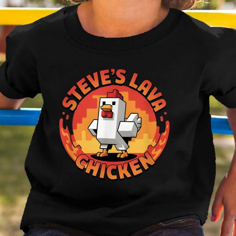 Fun Cartoon Summer Children Fashion Cartoon Round Lava Chicken Cute Boys Casual Short Sleeve T-Shirt All-Matching