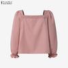 ZANZEA Damen Freizeit Bluse mit eckigem Ausschnitt Sommer Halbarm