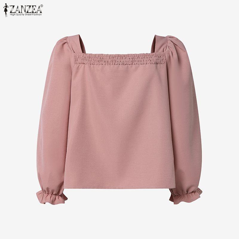 ZANZEA Damen Freizeit Bluse mit eckigem Ausschnitt Sommer Halbarm