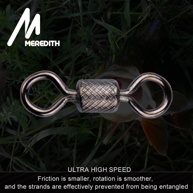 MEREDITH 50PCS/Lot Fishing Swivels Obratlík s kuličkovým ložiskem s bezpečnostní západkou Pevné kroužky Otočný obratlík pro příslušenství pro lov kaprů