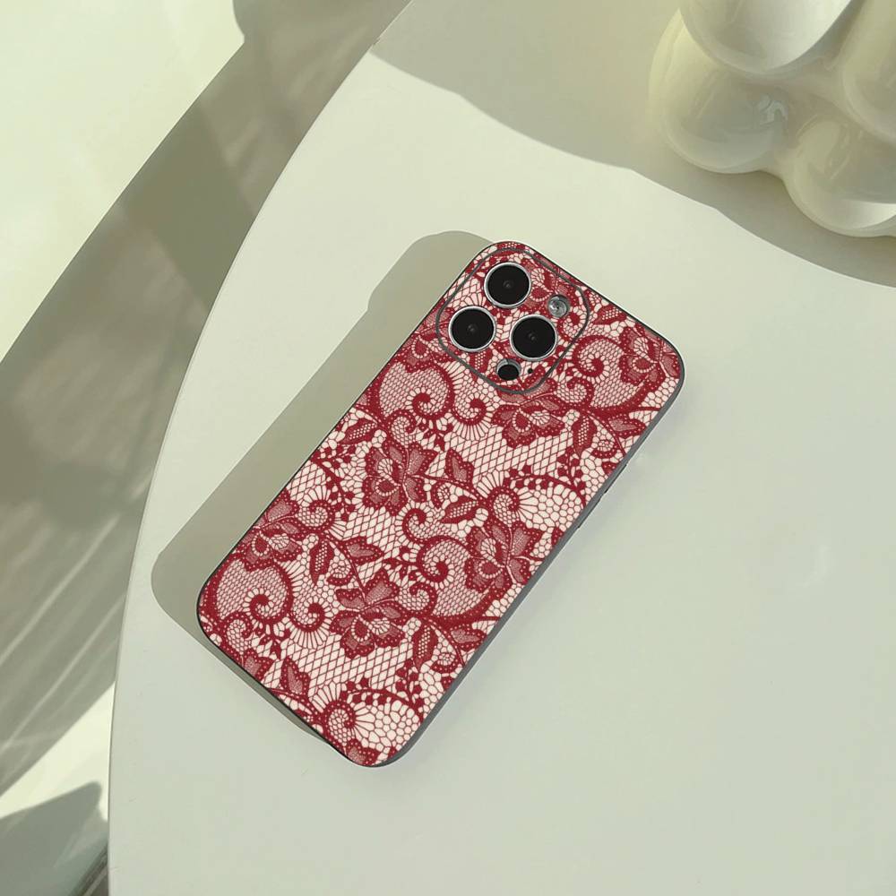 L-Lace Print Pattern Phone Case For iPhone 17,16,15,14,13,12,11 Pro Max, Lightweight and Practical Soft Black Cover