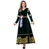 Halloween Costume Medieval Court Style, Retro Dark Green Dress Brave Legend Merida Cosplay