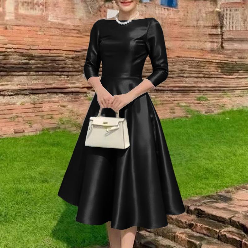 ZANZEA Women Casual Round Neck 3/4 Sleeve Elegant A-Line Dress
