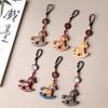 Becoming Rich Zodiac Horse Key Chain Cartoon Handmade Rope Wood Phone Chain Lanyard Sandalwood Chinese Style Key Ring New Year