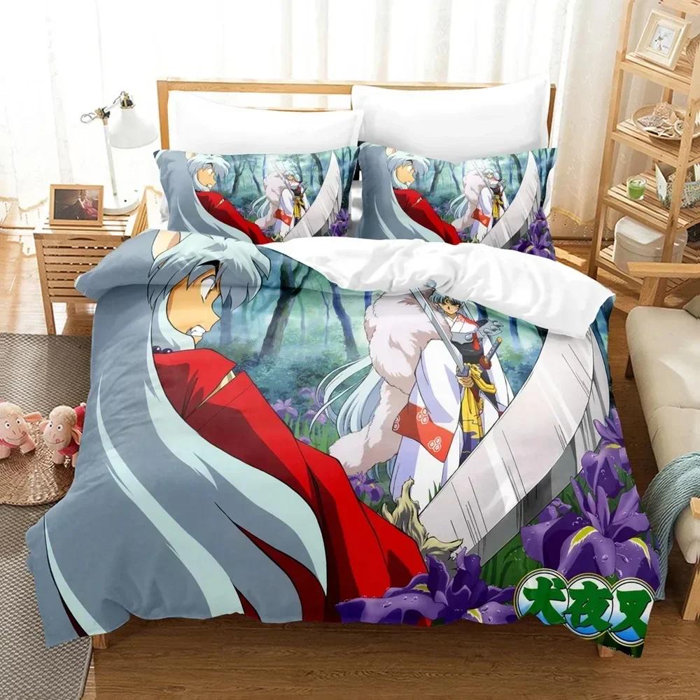3D Lnuyasha Bedding Set Printed Bed Set With Pillowcase Duvet Cover Soft Queen King Size Bedclothes Home Bedclothes Bed Linen
