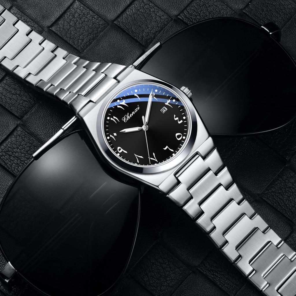 Original Men's Watches CHENXI Eastern Arabic Numerals Dial Date Luminous Quartz Business Simple Watch Waterproof Stainless Steel