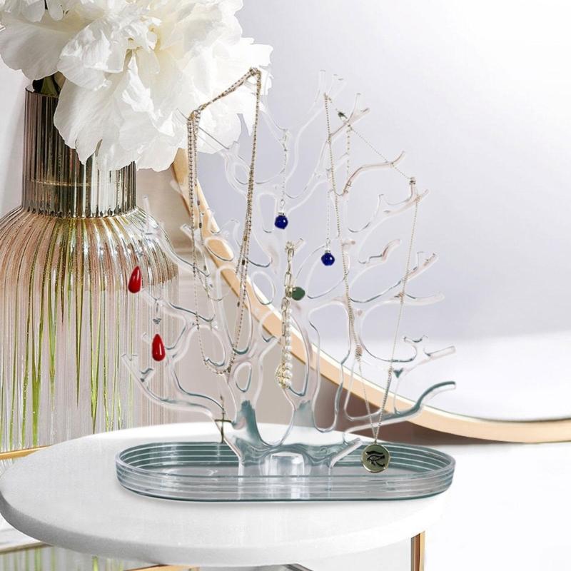 Multi Level Jewelry Tree Organizers Plastic Display Holder For Home Store Decoration Compact Design Easy Assembly Space Saving