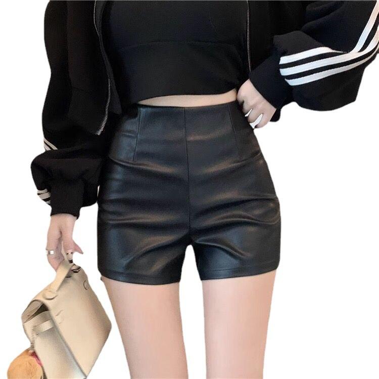 Women's PU Leather Shorts Slimming Biker Style Fall Spring Fashion Y2K Versatile Hot Pants Mini Shorts Versatile Slim Fit Hot Pants