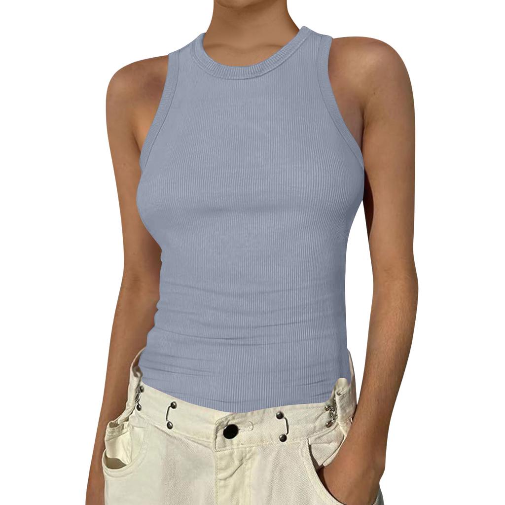 Damen Sommer Mode Lässig Farbe Rundhals Ärmellos Oberteil Enges Tanktop