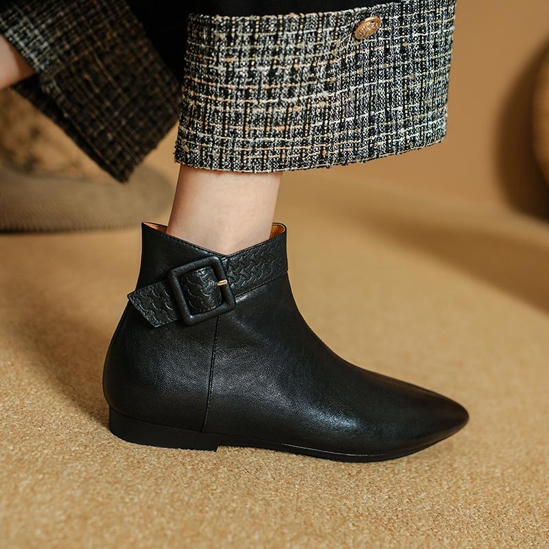 Fashion 2024 New Autumn Women Boots Fashion Chunky Heels Pointed Toe Short Boots Ankle Boots Retro Genuine Leather Ladies Shoes