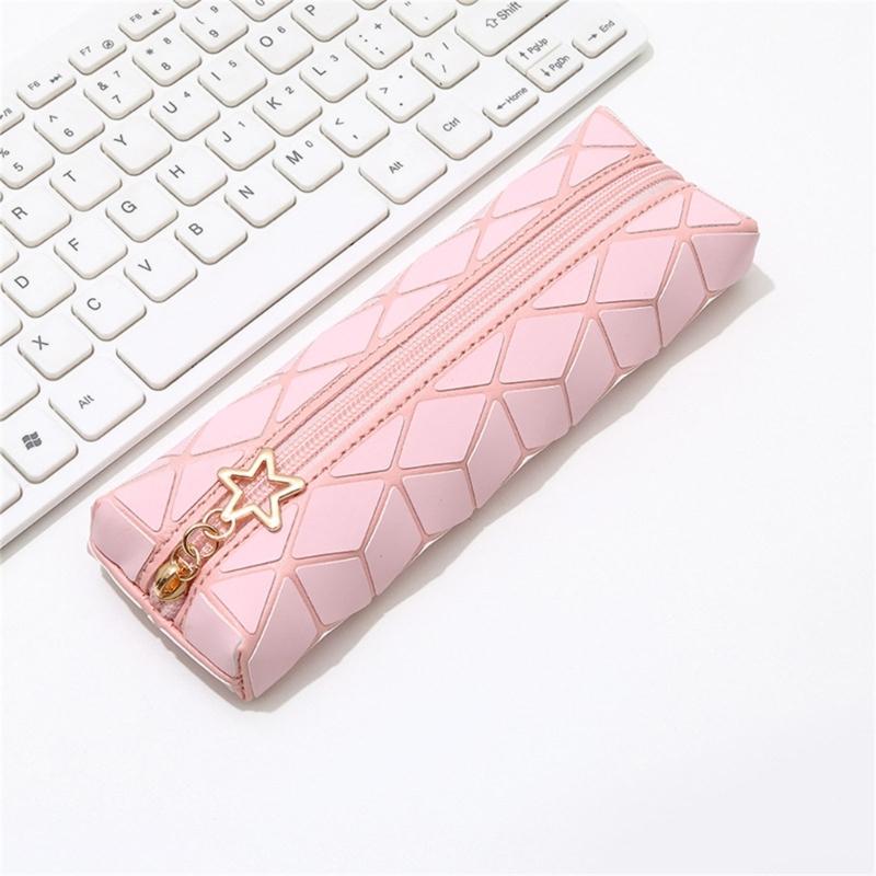 Waterproof Leather Pencil Case Zippered Pencil Pouches Large Compartment Portable Pen Organiser Bag For Student Adult