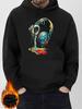 Sketchy Cool, Unisex Graffiti Headphone Print Hoodie - Casual & Stylish Drawstring Pullover with Kangaroo Pocket, Perfect for Fall/Winter
