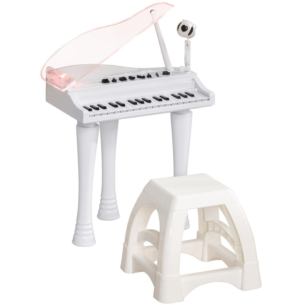 32-Key Kids Piano Keyboard, with Stool, Lights, Microphone, Sounds, Removable Legs - White