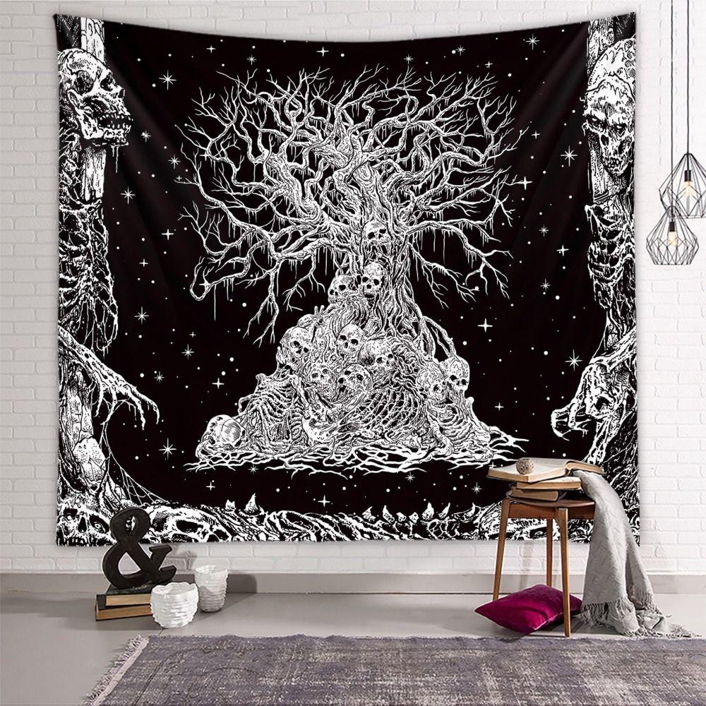 Psychedelic Black Skeleton Tapestry Gothic Wall Rug Wall Hanging Blanket  Home Decoration