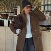 Wildleder Reversmantel Damen Winddicht und Warm Gerader Röhrenmantel Elegant Britischer Stil Pendler Oberbekleidung Herbst/Winter 2025