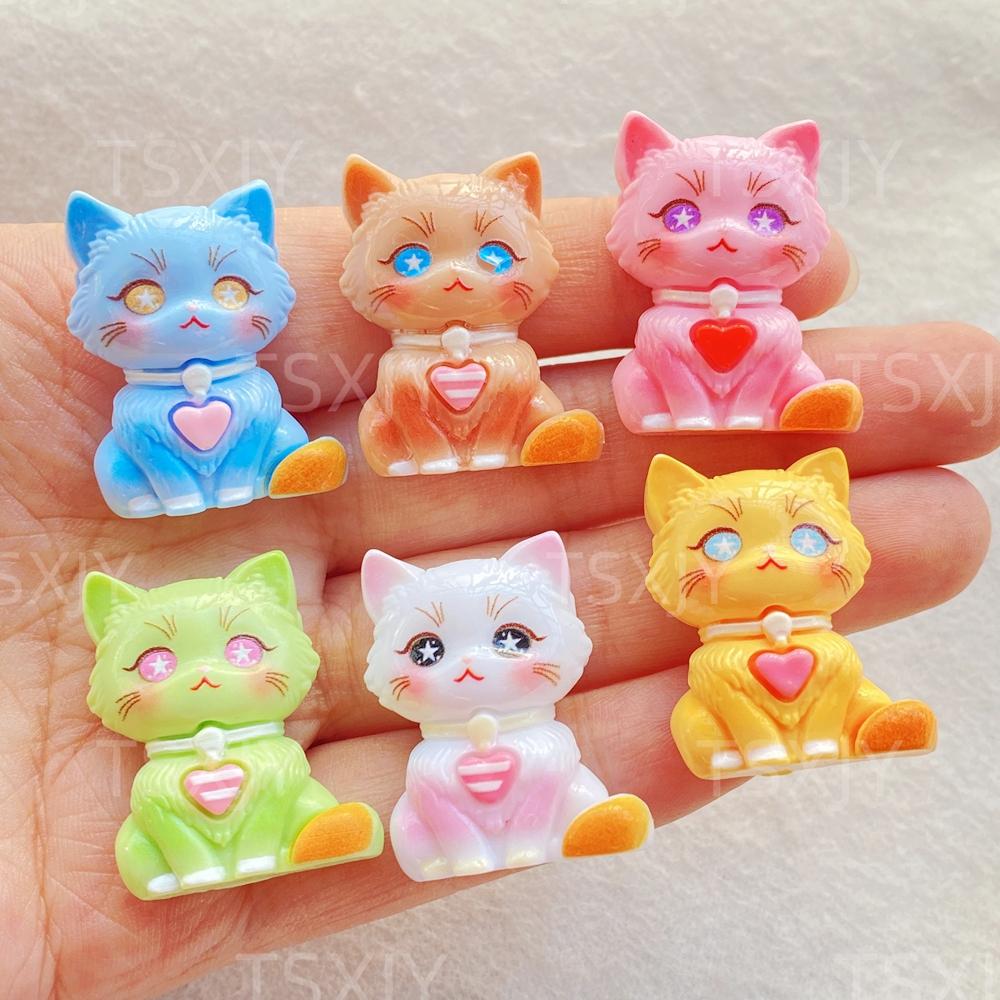 6PCS New Colorful cute cartoon 3D animal kitten Flat back Cabochon Stone Scrapbook DIY Decor Figurines Crafts Accessories