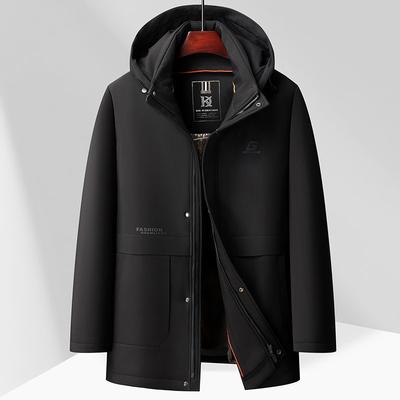 Winter Herren Baumwolljacke Mittel und Lang Kapuze Business Casual Fleece Abnehmbares Futter Zweiteilige Wattierte Jacke