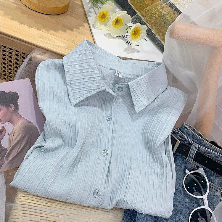 High-end Sense Unique Texture Pleated Loose Long-sleeved Shirt for Women Fresh Design Sense Top for Autumn