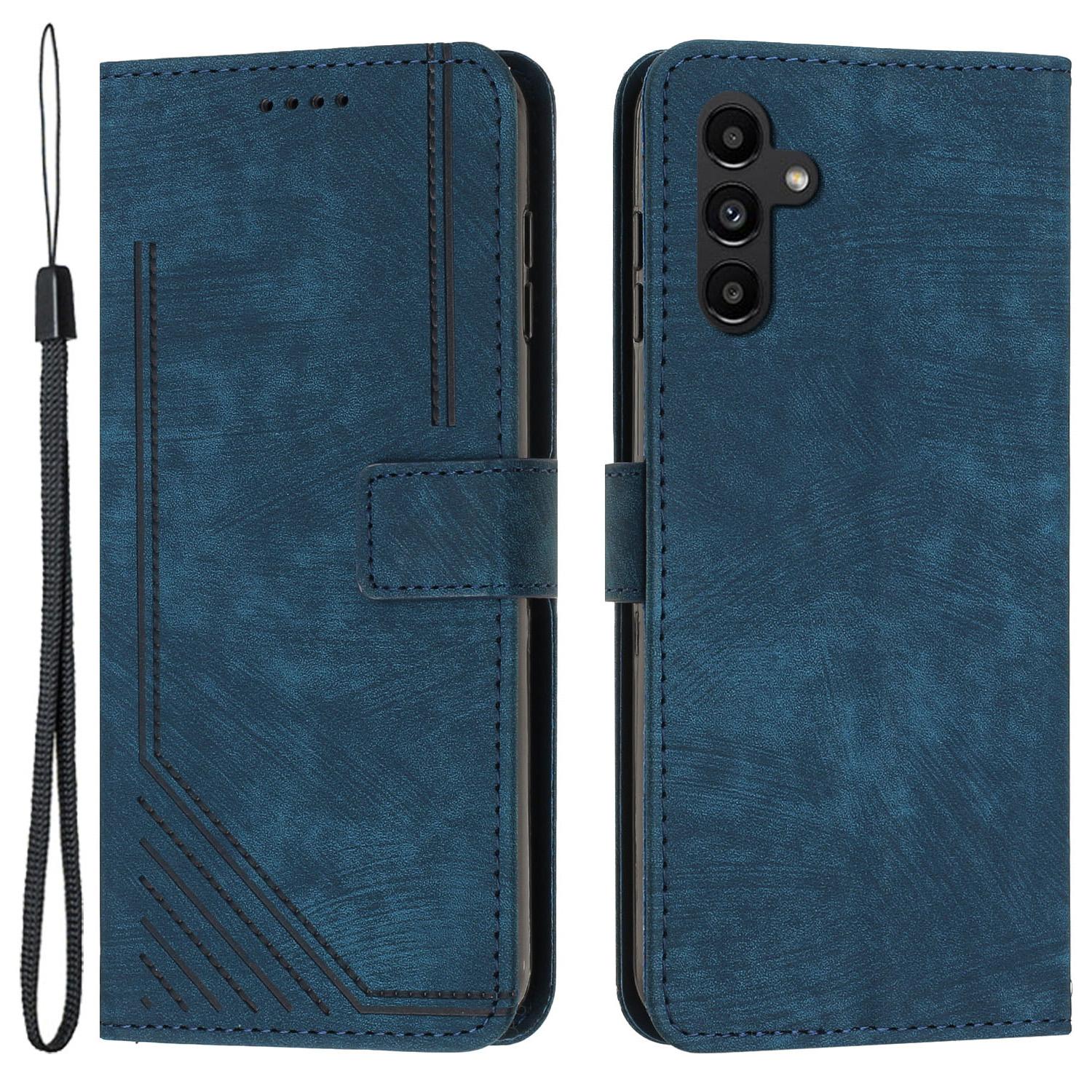 

For Samsung Galaxy A25 5G (Global) (161.0 x 76.5 x 8.3mm) Case PU Leather Phone Stand Cover Skin-touch Imprinted Shell Wallet Sapphire