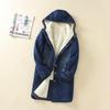 Women's Plus Size Hooded Denim Cotton Coat with Fleece Lining - Korean Style, Mid-Length, for Autumn and Winter.