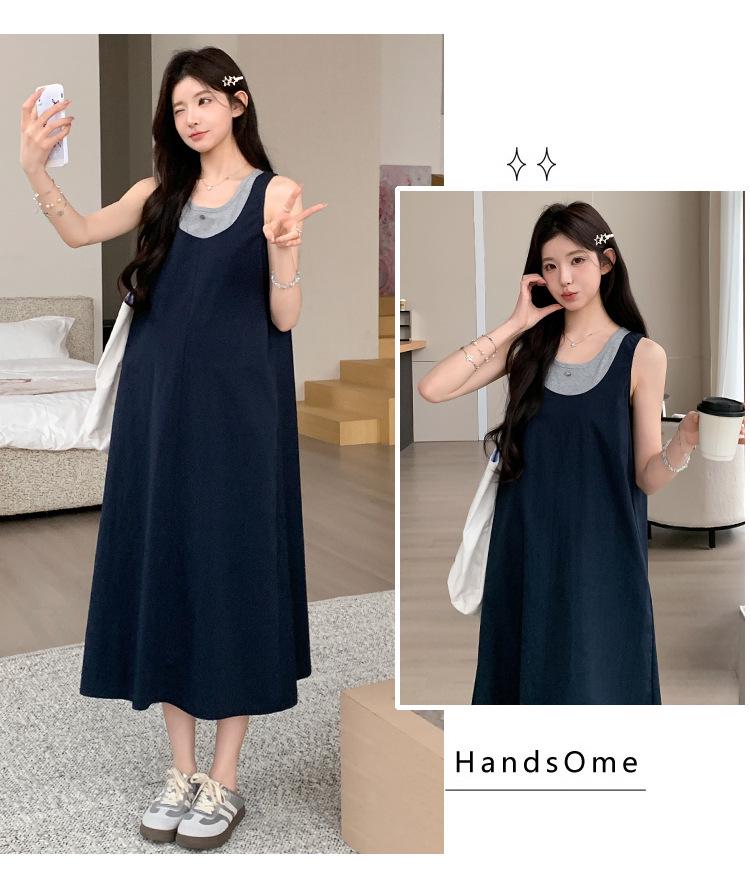 2026 Summer Sweet Maternity Sleeveless High-Waisted Vest Dress - Trendy Age-Reducing, Two-Piece Look
