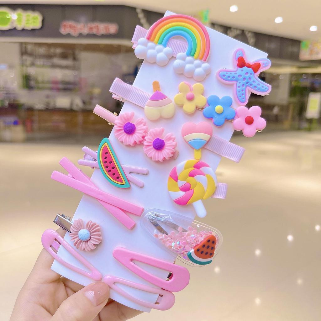 Pink 50-Piece Cute Hair Clip Set: Sweet Girly Japanese Cartoon Bangs Accessories