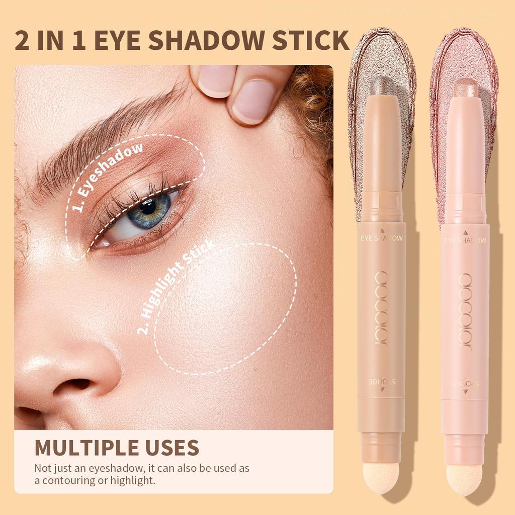 Docolor 2Pcs Double Head Eyeshadow Stick, Smooth Cream Highlighter Stick, Eye Brightener, Waterproof and Long Lasting for Eye Makeup Set