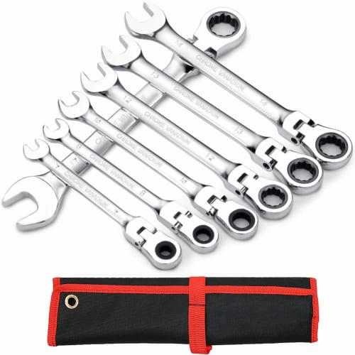 

Youtumall Flex Ratchet Wrench, Adjustable Angle, 72-Gear Ratchet Combination Wrench Set, 7-17mm, 7-Piece Set, Dual-Use Head, Swivel Ratchet Combinatio